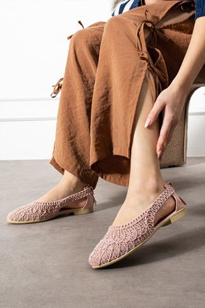 Bekin Pudra Yanı Açık Arkası Fiyonk Detaylı Örgü Triko Babet