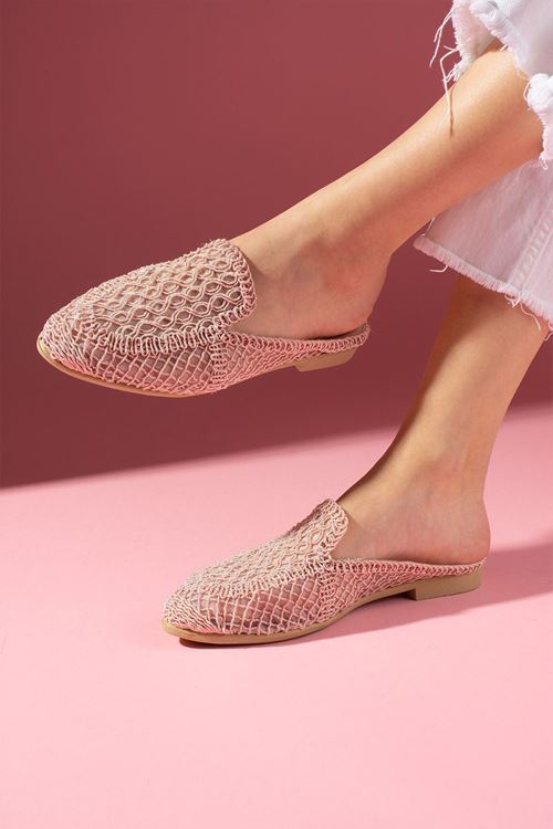 Gandal Pudra Triko Örgü Detaylı Terlik 