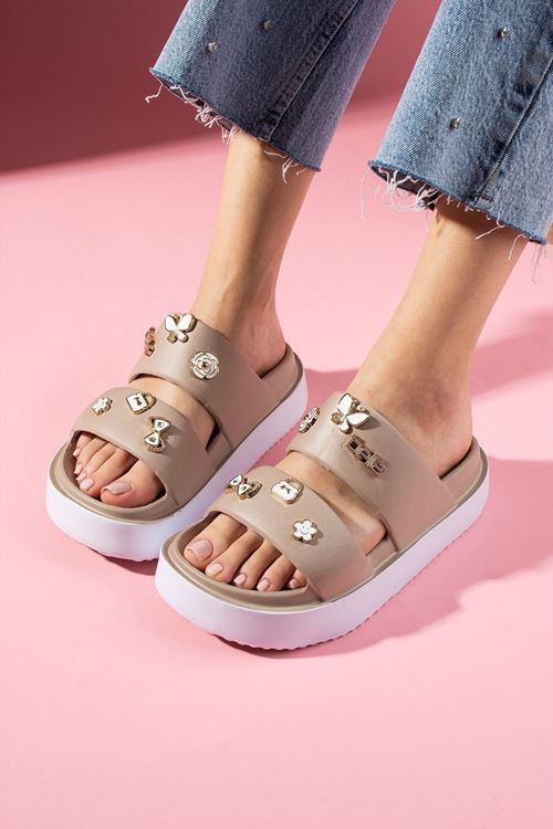 Belita Vizon Çift Bantlı Aksesuarlı Poliüretan Islak Zemin Terlik