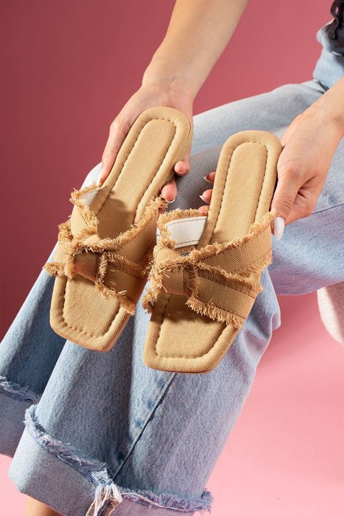 Casia Taba Kot Kumaş Düğüm Detaylı Terlik 