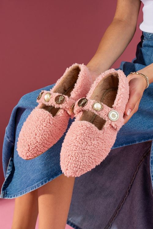 Valoria Pudra Havlu Dokulu İnci ve Mühür Aksesuarlı Kemerli Ev Babeti