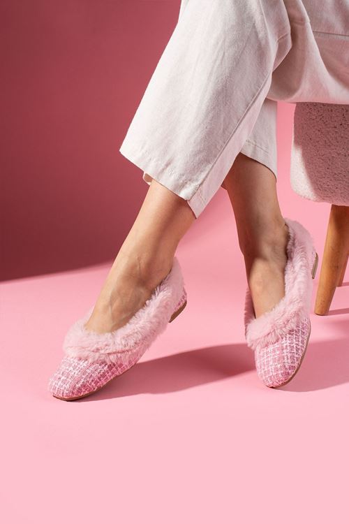 Haley Pudra Peluş Detaylı Kırçıl Kumaşlı Ev Babeti