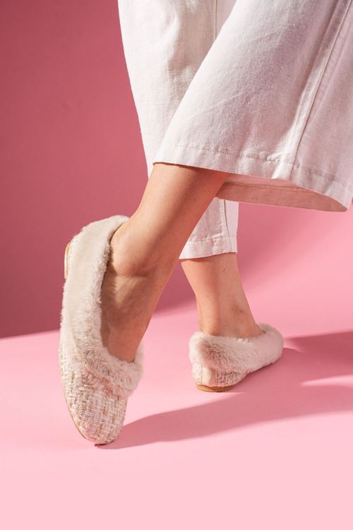 Haley Bej Peluş Detaylı Kırçıl Kumaşlı Ev Babeti