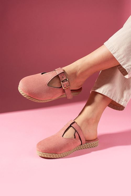 Sabrosa Pudra Süet Tokalı Önü Kapalı Kadın Ev Terliği