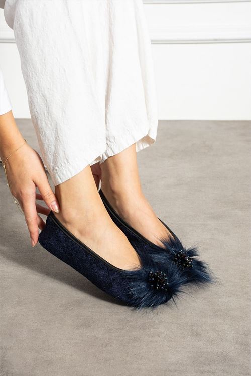 Piky Lacivert Pisi Pisi Patik Terlik Ev Babeti Kaymaz Ses Yapmaz Katlanır Taban