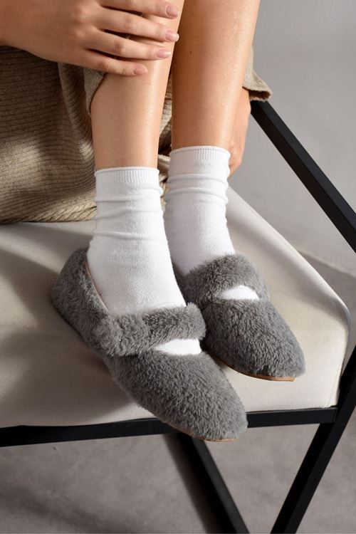 Yumina Antrasit Bantlı Peluş Ev Babeti