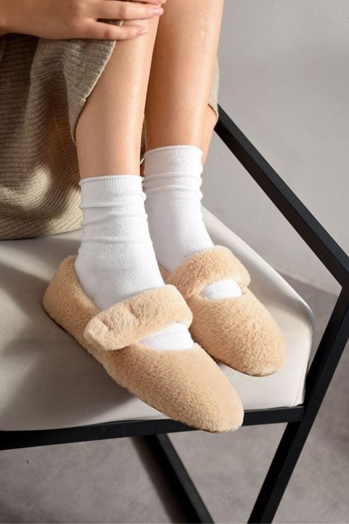 Yumina Bej Bantlı Peluş Ev Babeti