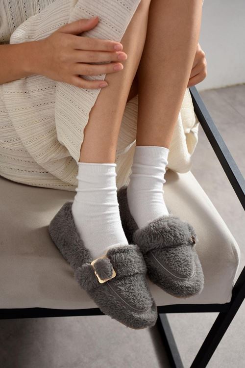 Alexis Antrasit Tokalı Sraç Detaylı Bantlı Peluş Ev Babeti