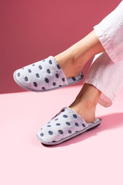 Alice Gri Puantiyeli Önü Kapalı Ev Terliği