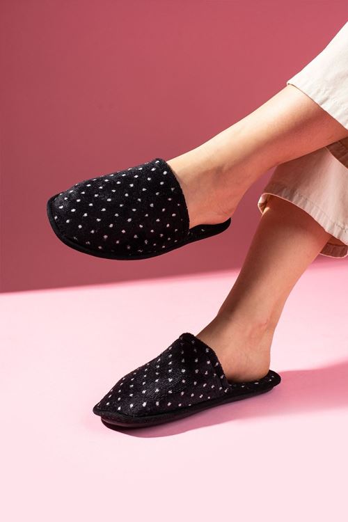 Alice Siyah Mini Beyaz Puantiyeli Desenli Ev Terliği