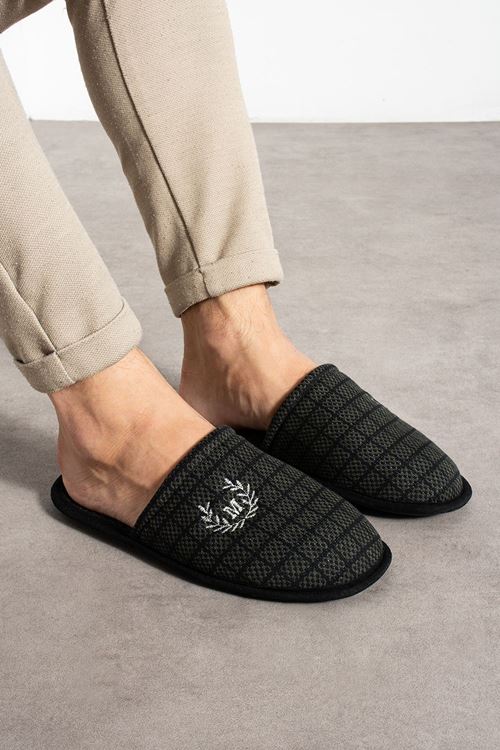 Astra  Erkek  Haki Kare Desenli Önü Kapalı  Ev Terliği 