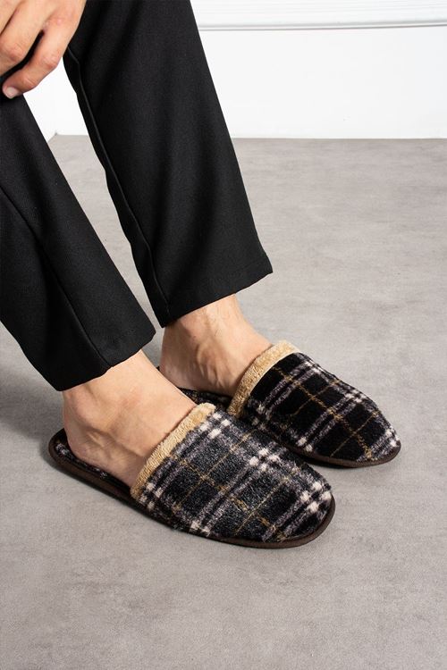 Florida Siyah Ekose Desenli Erkek Ev Terliği