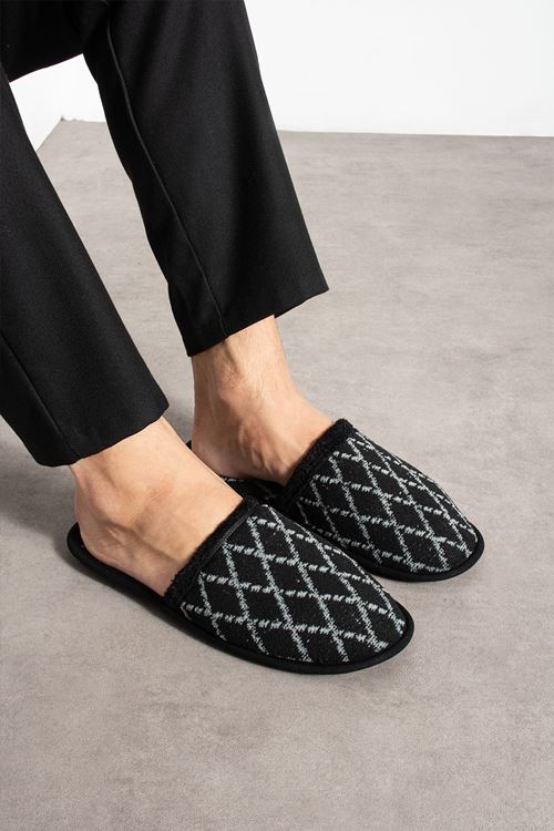 Florida Siyah Büyük Baklava Desenli Erkek Ev Terliği