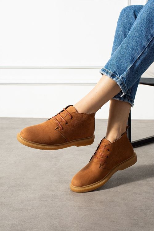 Pumpy Taba Süet Bağcıklı Kadın Bot