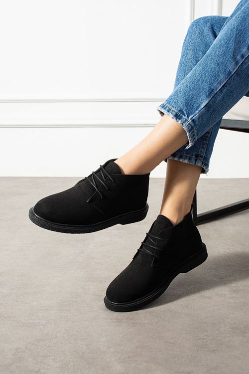 Pumpy Siyah Süet Bağcıklı Kadın Bot