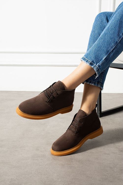 Pumpy Kahverengi Süet Bağcıklı Kadın Bot