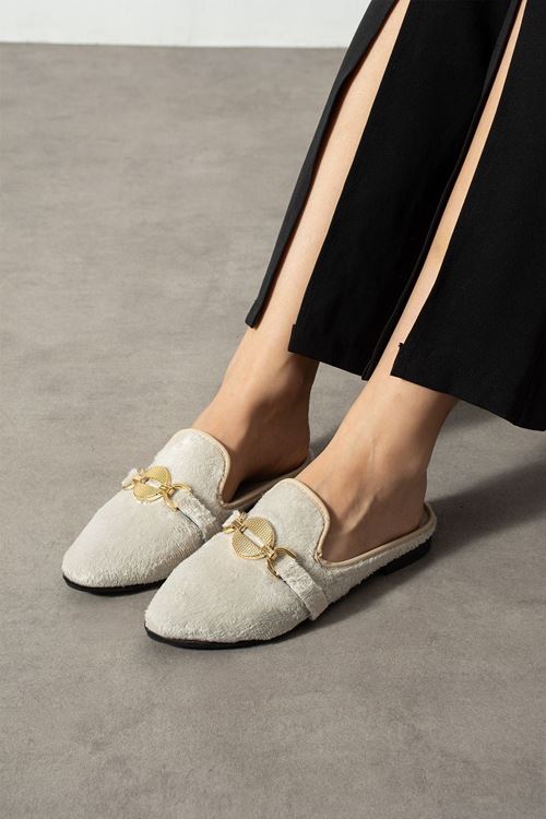 Lunia Bej Kısa Tüylü Elegant Nişan Çeyiz Bohça Misafir Ev Terliği