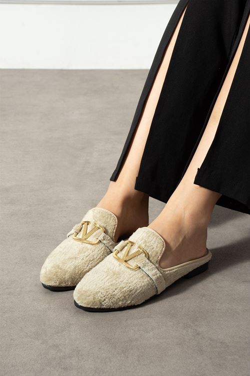 Vela Bej Kısa Tüylü Elegant Nişan Çeyiz Bohça Misafir Ev Terliği