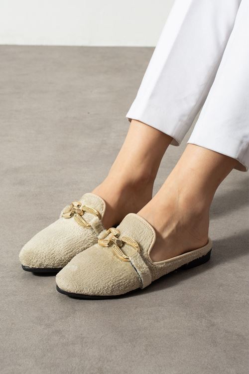 Mavie Bej Kısa Tüylü Elegant Nişan Çeyiz Bohça Misafir Ev Terliği