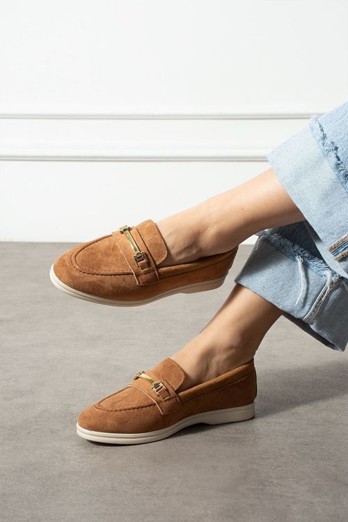 Markiz Taba Süet Tokalı Loafer Babet Günlük Ayakkabı