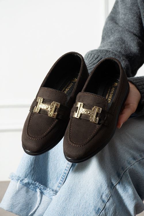 Herkon Kahverengi Süet Tokalı Loafer Babet Günlük Ayakkabı