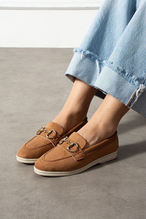 Lofita Taba Süet Tokalı Loafer Babet Günlük Ayakkabı
