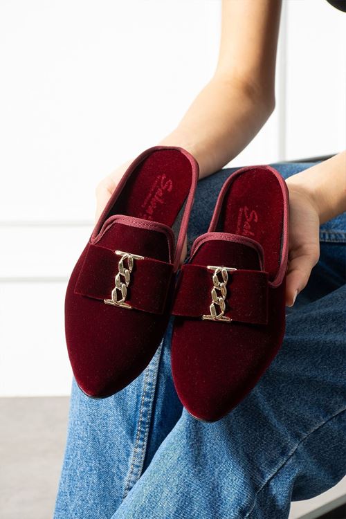 Vita Bordo Gold Tokalı Kadife Dokulu Elegant Nişan Çeyiz Bohça Misafir Ev Terliği