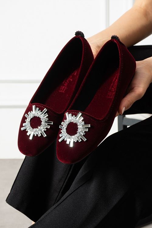 Nera Bordo Kristal Taşlı Tokalı Kadife Dokulu Elegant Nişan Çeyiz Bohça Misafir Ev Babeti