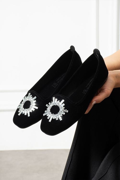 Nera Siyah Kristal Taşlı Tokalı Kadife Dokulu Elegant Nişan Çeyiz Bohça Misafir Ev Babeti