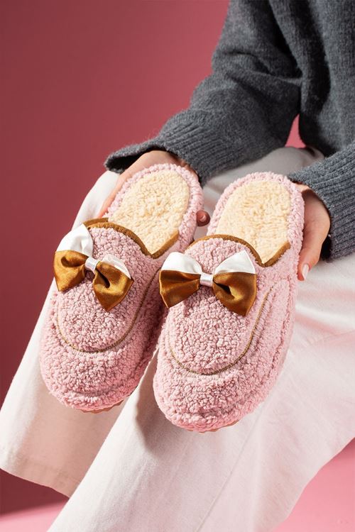 Curry Pudra Fiyonklu Saraç Detaylı Sessiz Taban Ev Terliği