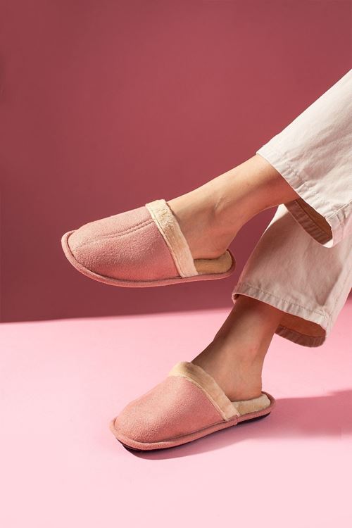 Nuvia Pudra İçi Tüylü Önü Kapalı Ev Terliği