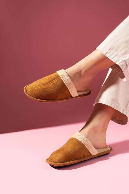 Nuvia Taba İçi Tüylü Önü Kapalı Ev Terliği