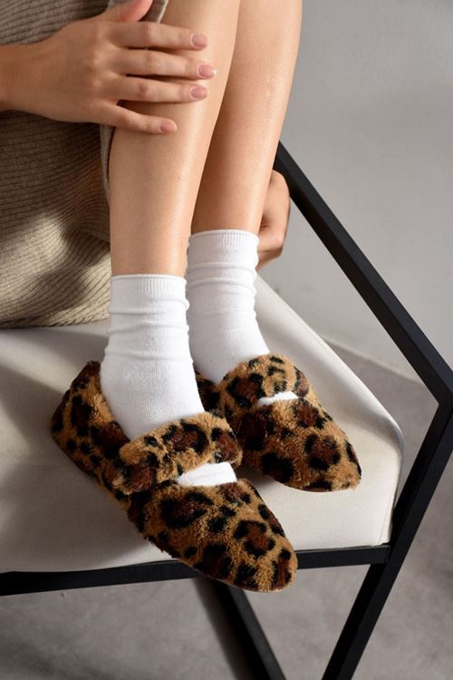 Yumina Leopar Bantlı Peluş Ev Babeti