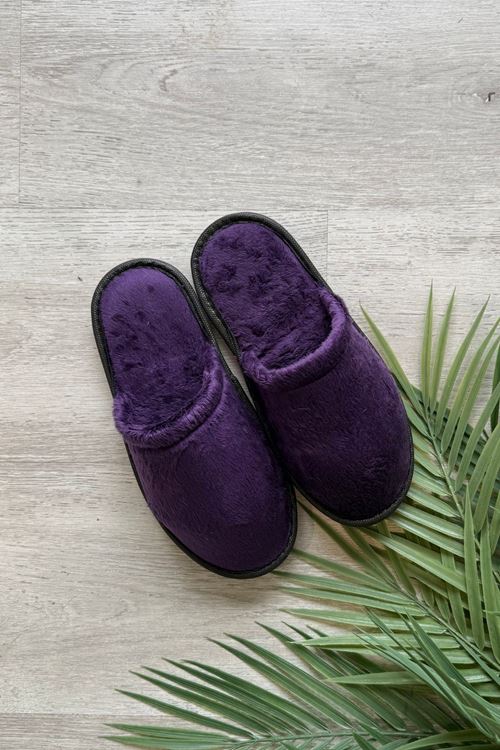 Velin Mürdüm İçi Tüylü Önü Kapalı Ev Terliği