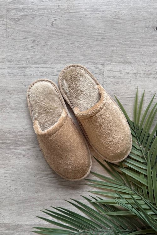 Velin Bej İçi Tüylü Önü Kapalı Ev Terliği