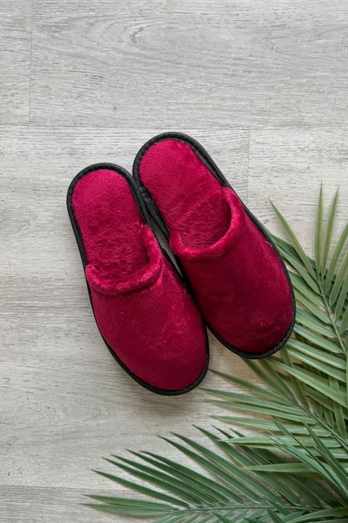 Velin Bordo İçi Tüylü Önü Kapalı Ev Terliği