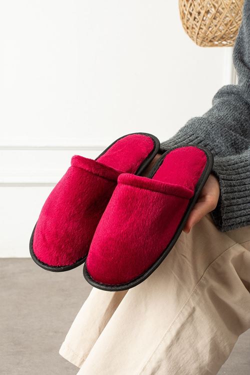 Velin Bordo İçi Tüylü Önü Kapalı Ev Terliği