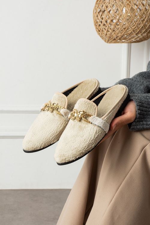 Noira Bej Kısa Tüylü Elegant Nişan Çeyiz Bohça Misafir Ev Terliği