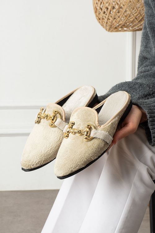 Norel Bej Kısa Tüylü Elegant Nişan Çeyiz Bohça Misafir Ev Terliği