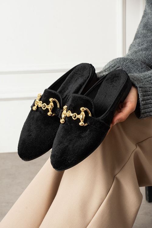 Norel Siyah Kısa Tüylü Elegant Nişan Çeyiz Bohça Misafir Ev Terliği