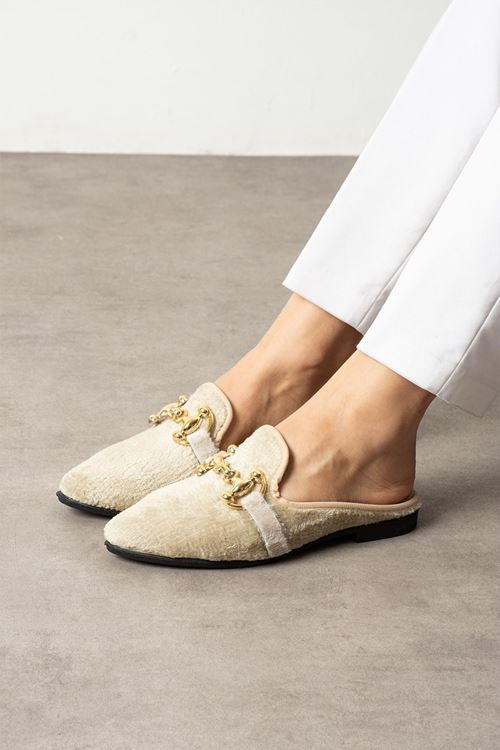 Norel Bej Kısa Tüylü Elegant Nişan Çeyiz Bohça Misafir Ev Terliği