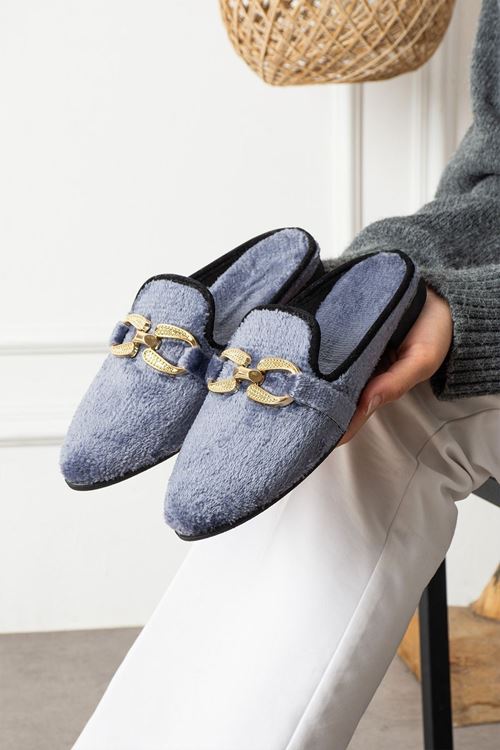 Mavie Gri Kısa Tüylü Elegant Nişan Çeyiz Bohça Misafir Ev Terliği