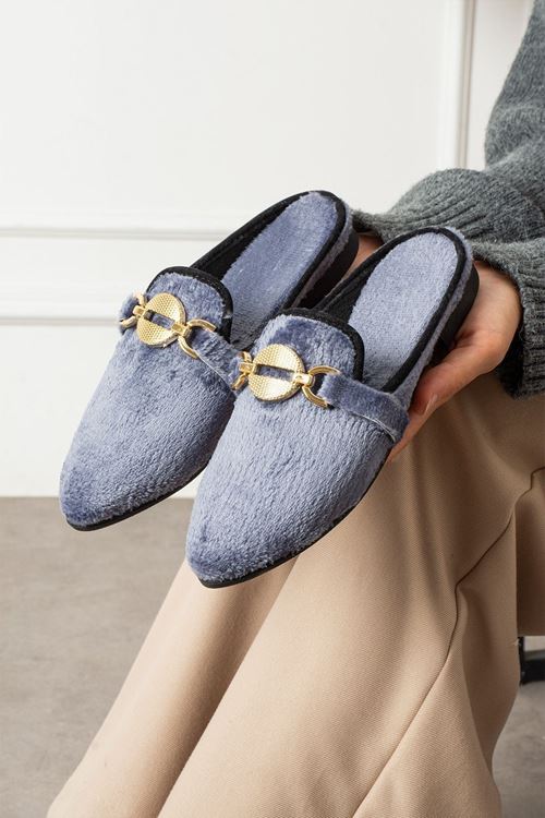 Lunia Gri Kısa Tüylü Elegant Nişan Çeyiz Bohça Misafir Ev Terliği