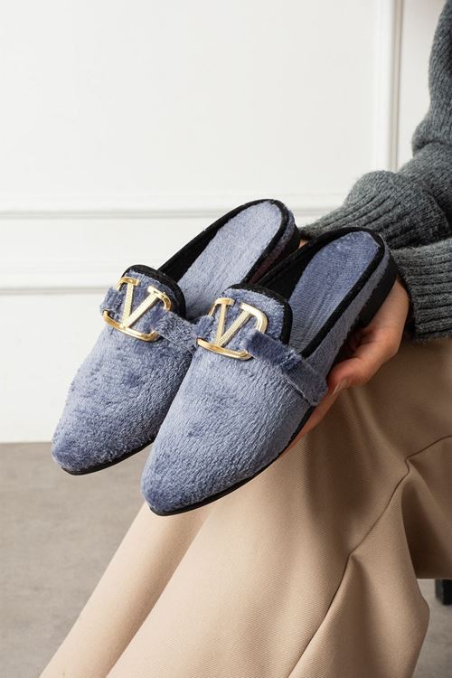 Vela Gri Kısa Tüylü Elegant Nişan Çeyiz Bohça Misafir Ev Terliği