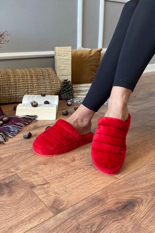 Bony Kırmızı Önü Kapalı Sarma Tabanlı Ev Terliği