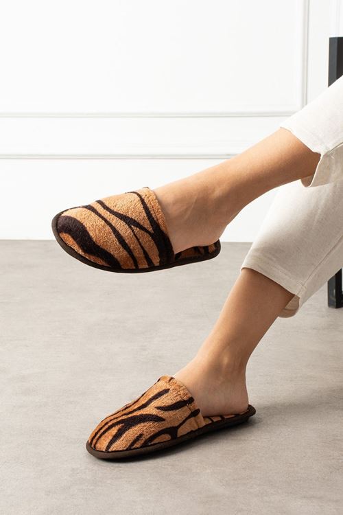 Alice Taba Siyah Yan Şerit Çizgili Önü Kapalı Ev Terliği  