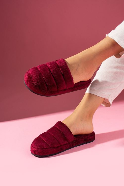 Bony Bordo Önü Kapalı Sarma Tabanlı Ev Terliği