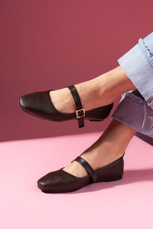 Valessa Kahverengi Natural Gold Tokalı Kemer Bantlı Babet