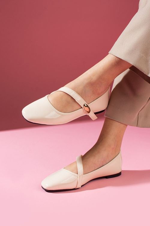 Olivia Bej Rugan Gold Damla Aksesuarlı İnce Bantlı Babet