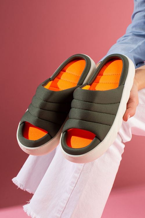 Avenza Haki İçi Turuncu Ultra Hafif Bulut Tabanlı Dolgu Bantlı Terlik